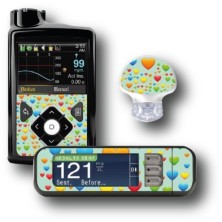 PACK STICKERS MEDTRONIC + GUARDIAN + BAYER CONTOUR® NEXT USB / MODELL Farbige Herzen [56_12]